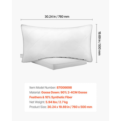 Queen Size Bed Pillows - Soft White Polyester Set of 2