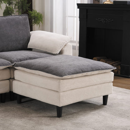 White Chenille Sectional Sofa - Modern Comfort, Durable Design for Living Room