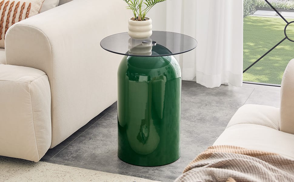 Round Glass Coffee Table - Green Tempered Top
