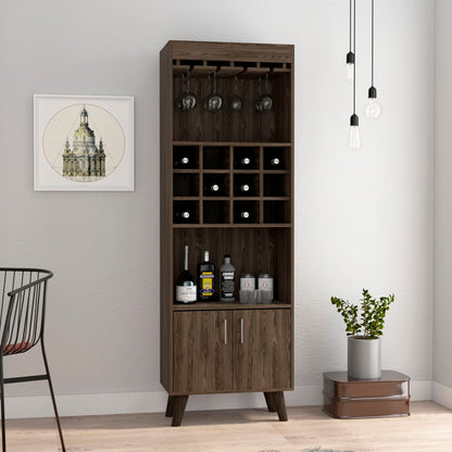 Black & Dark Walnut Wine Cabinet - 13.3"W x 23.6"D x 70.8"H