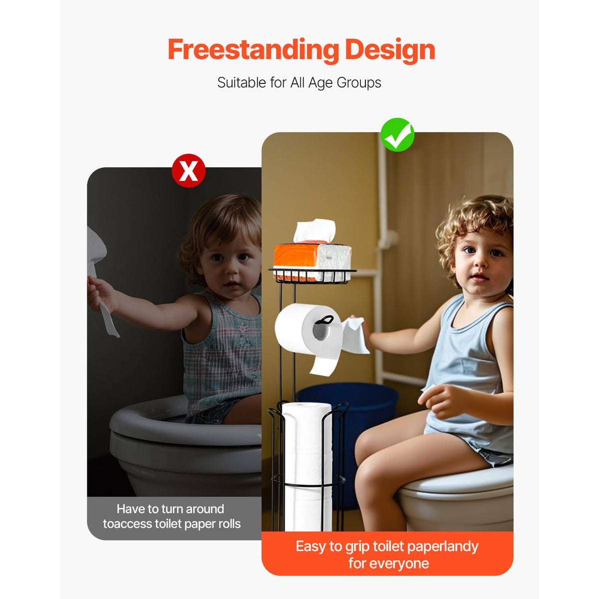 Free Standing Toilet Paper Holder with Shelf - Mega Rolls Storage