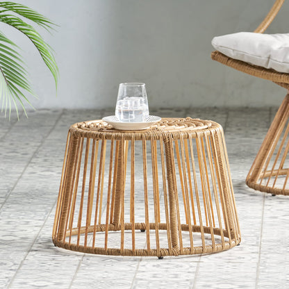 Light Brown Rattan Side Table - Patio Outdoor Furniture