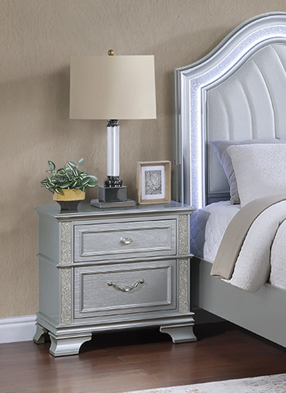 Gray 2-Drawer Bedside Cabinet - Solid Wood Nightstand