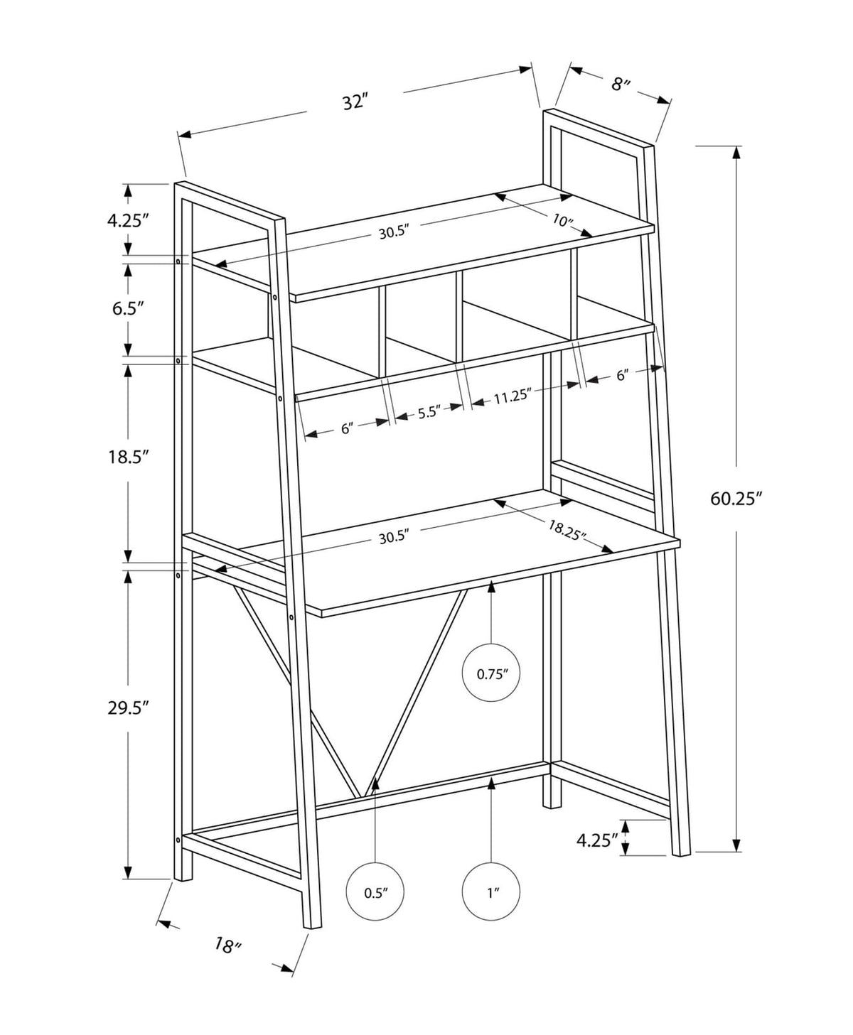 White Computer Desk with Storage Shelves - 32" L