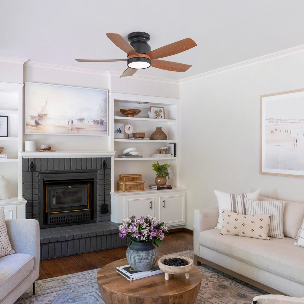 42 Inch Black Ceiling Fan with LED Light