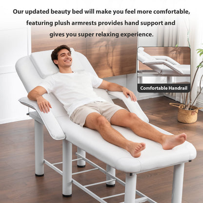73'' White PU Massage Table Adjustable Beauty Bed