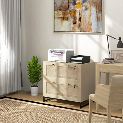 Natural Rattan File Cabinet - 2 Drawers with Lock