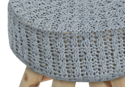 Grey Round Foam Ottoman with Wood Legs for Guest Room Seating for Living Room