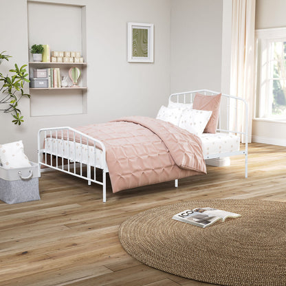 White Metal Full Bed Frame with Modern Contemporary Design for Bedroom
