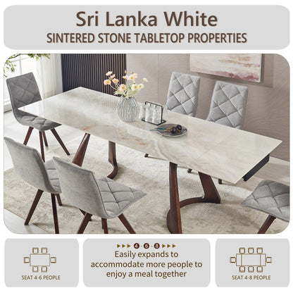 Walnut Sintered Stone Dining Table with Solid Wood Base