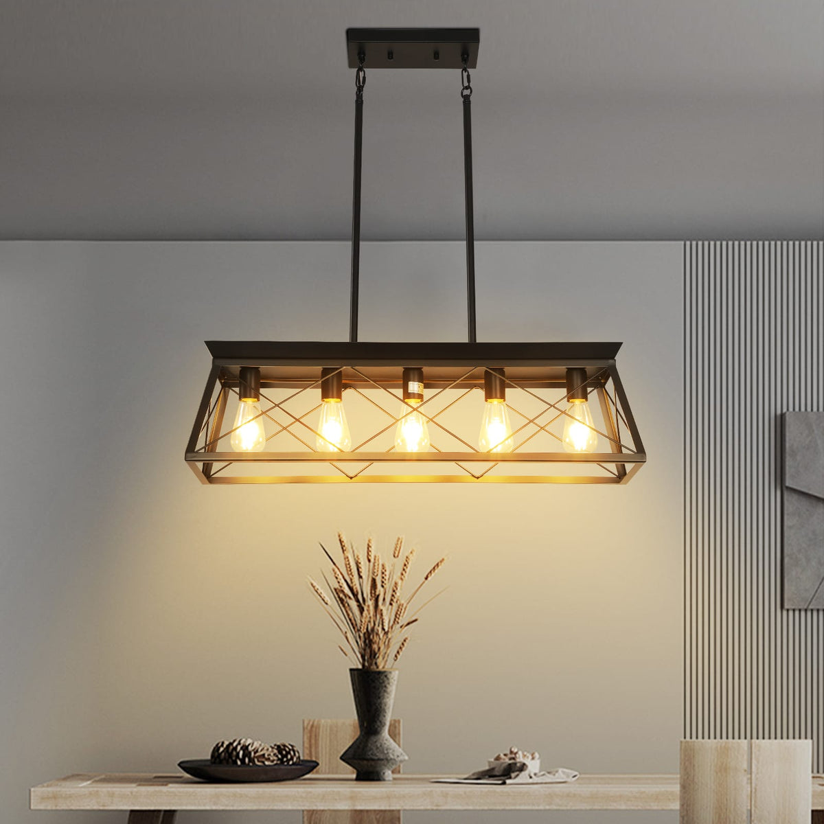 Black Industrial Pendant Chandelier - 5 Lights Adjustable