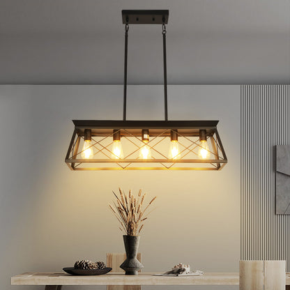 Black Industrial Pendant Chandelier - 5 Lights Adjustable