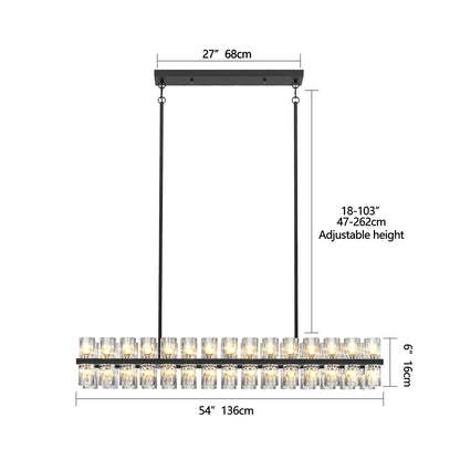 Rectangular Luxurious Crystal Chandelier - Black Frame, Iron Material