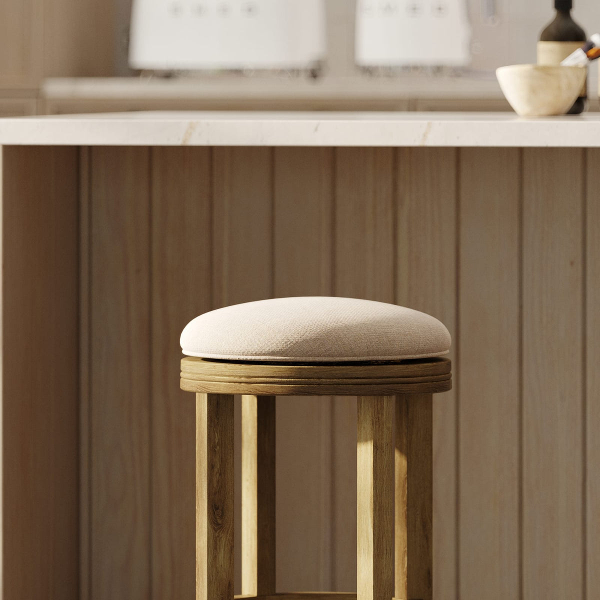 Natural Cream Wood Swivel Barstool - 26 Inch Height for Bedroom