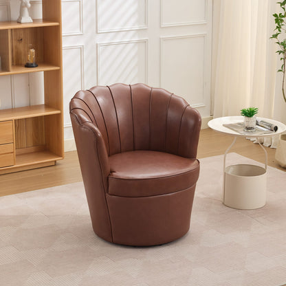 Brown Leather Swivel Chair - 360° Rotating Desk Chair