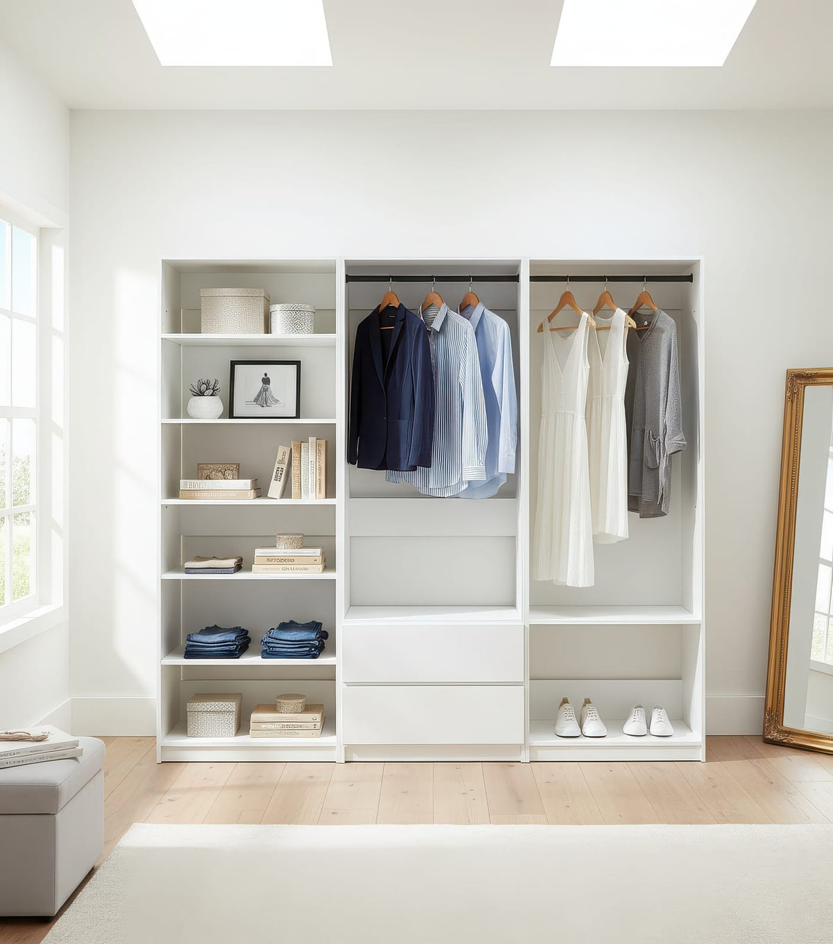 White Wood Walk-In Closet System - 5 Unit Modular