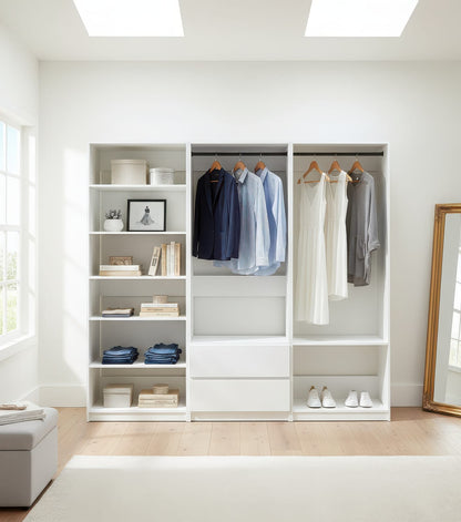 White Wood Walk-In Closet System - 5 Unit Modular