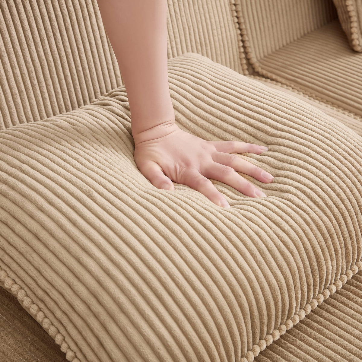 Camel Corduroy Ottoman - Plush Comfort & Storage for Living Room