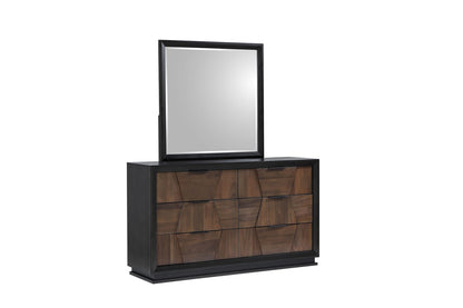 Walnut Wood Vanity Mirror with Beveled Glass for Modern Bedroom