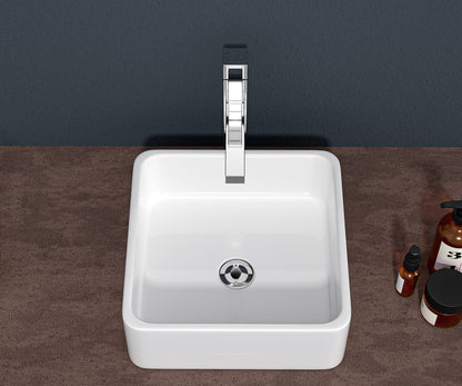 Modern White Ceramic Square Vessel Sink for Bathroom Renovation