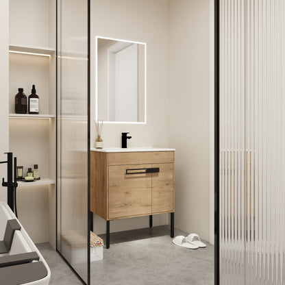 2-Door Imitative Oak Bathroom Vanity - Freestanding Storage