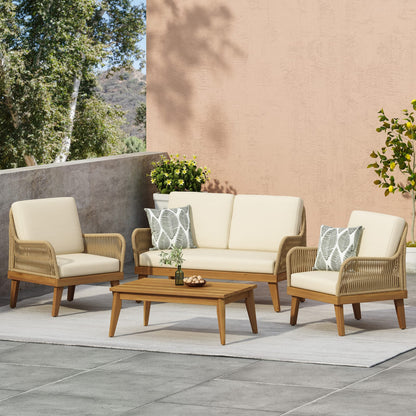 Teak Acacia Wood Chat Set - Loveseat & 2 Chairs, Outdoor Patio Furniture