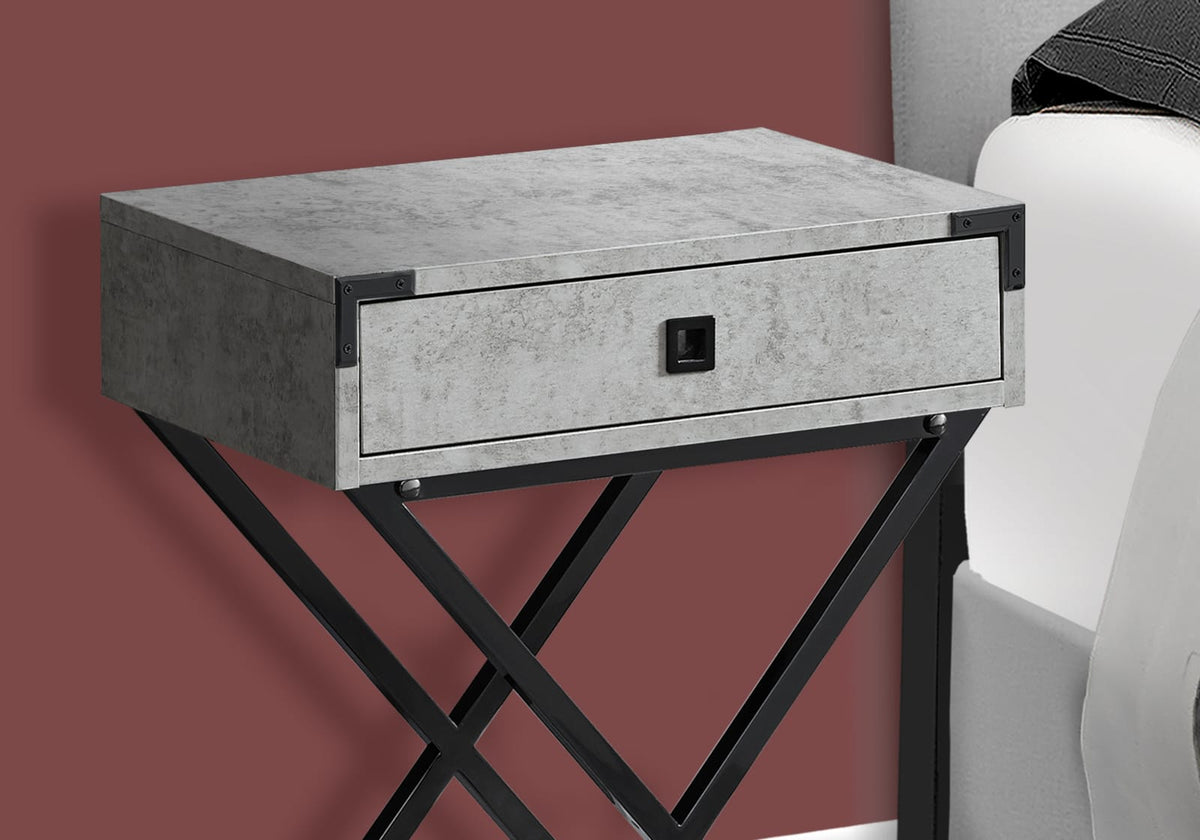 Accent Table, Side Table - Grey MDF & Black Metal Legs