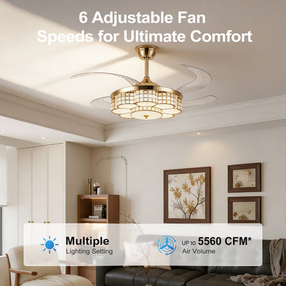 48" Ceiling Fan With Retractable Blades - Gold