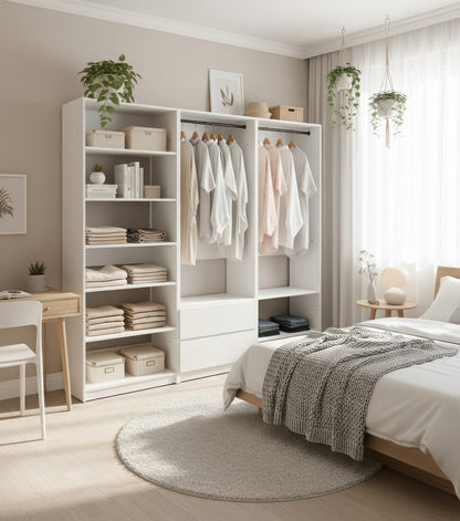 White Wood Walk-In Closet System - 5 Unit Modular