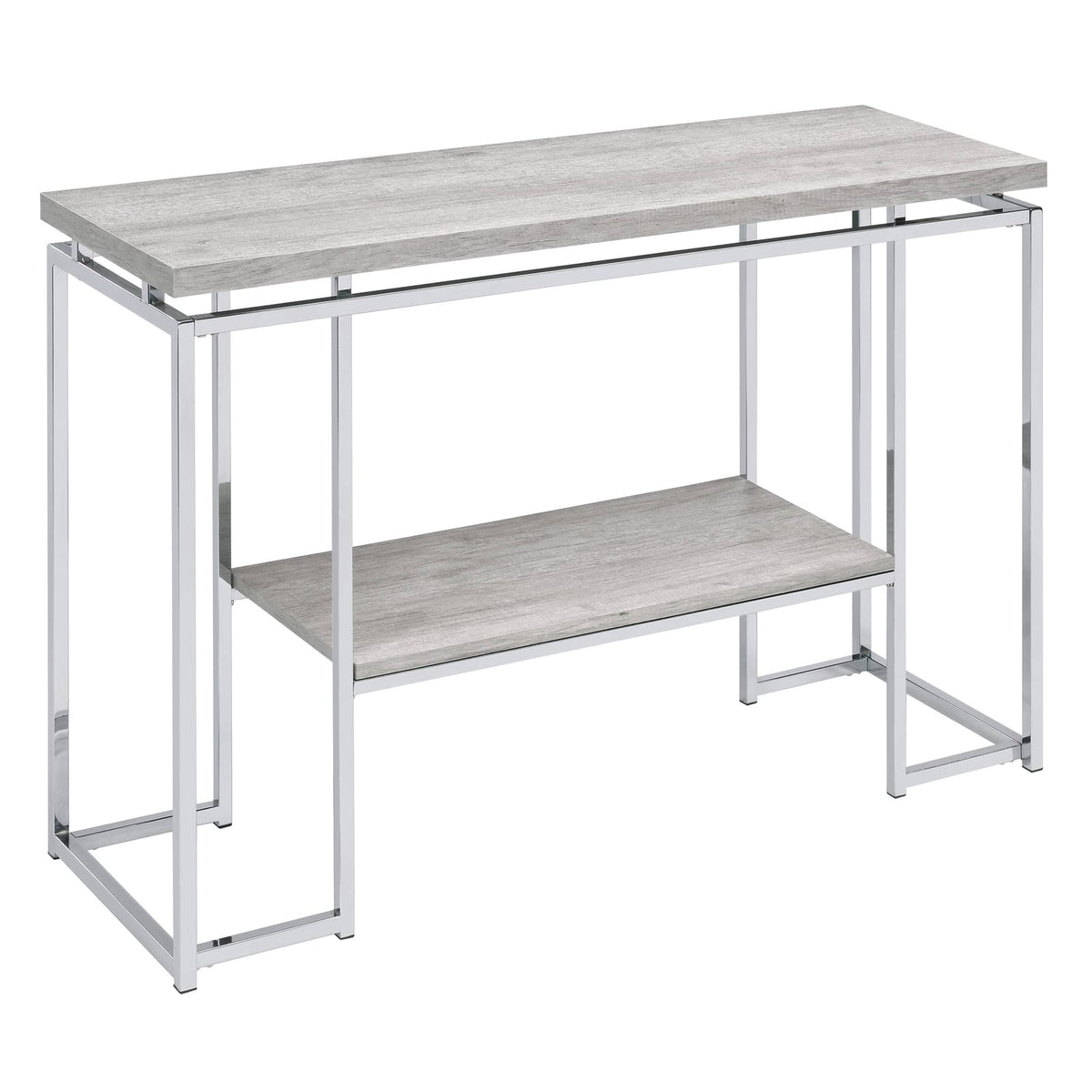Natural Oak & Chrome Sofa Table - Storage Console