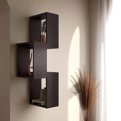 Wenge Wall-Mounted Geometric Shelf Unit - 3 Shelves