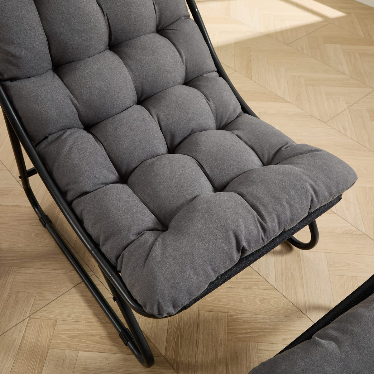Grey Steel Patio Lounge Chair with Ottoman for Garden or Poolside