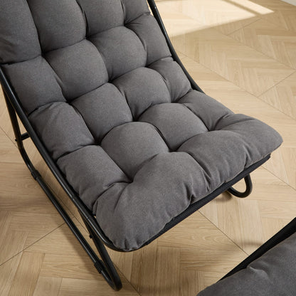 Grey Steel Patio Lounge Chair with Ottoman for Garden or Poolside