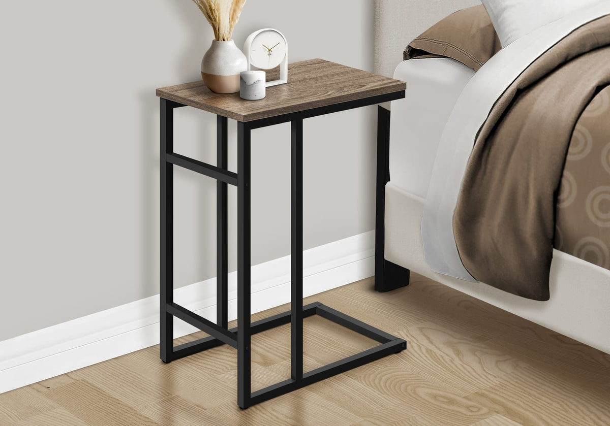Brown C-Shaped End Table for Living Room or Guest Storage