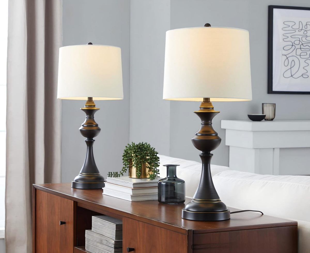 Montgomery 29" Contemporary Metal Table Lamp - Set of 2 (Bronze, Linen)