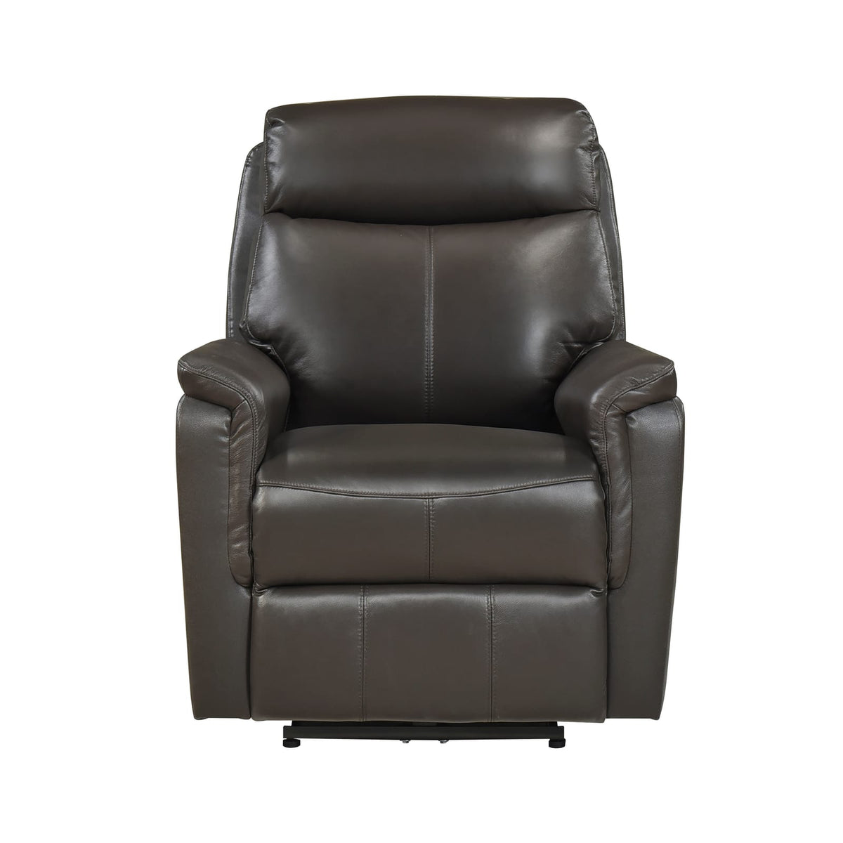 Dark Brown Power Recliner - Luxurious Leather Charging Ports for Living Room
