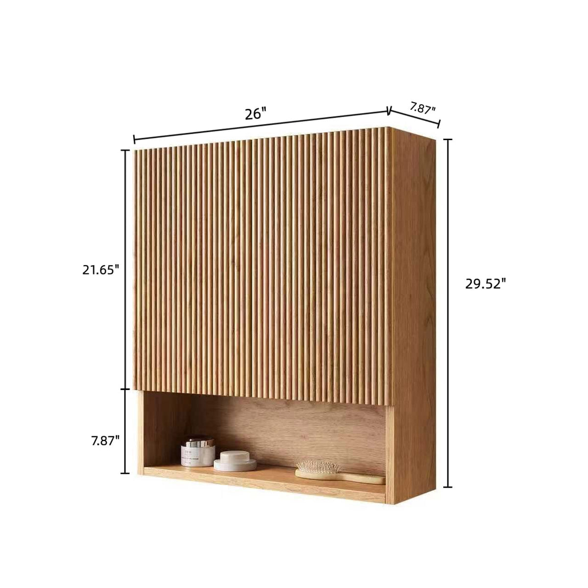 Natural Wood Bathroom Storage Cabinet 26" Wall Mounted