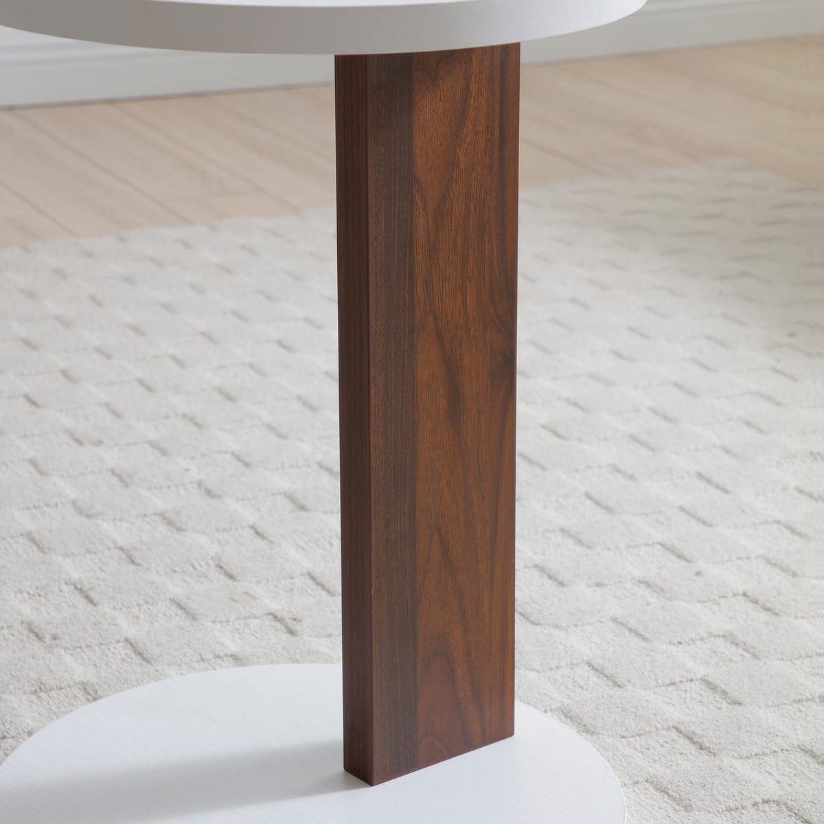 White Walnut C-Shaped End Table, Slim Side Table for Sofa for Living Room