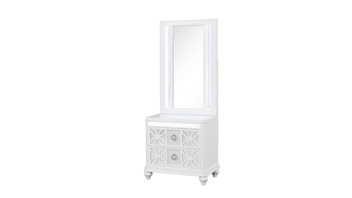White Wood Nightstand Vanity Mirror with LED Light
