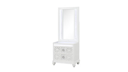 White Wood Nightstand Vanity Mirror with LED Light