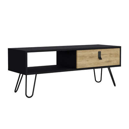 Black Multi Pine Coffee Table with Storage Drawers & Shelves