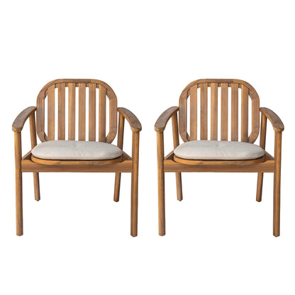 Teak Acacia Wood Patio Dining Chairs with Cushions - Set of 2