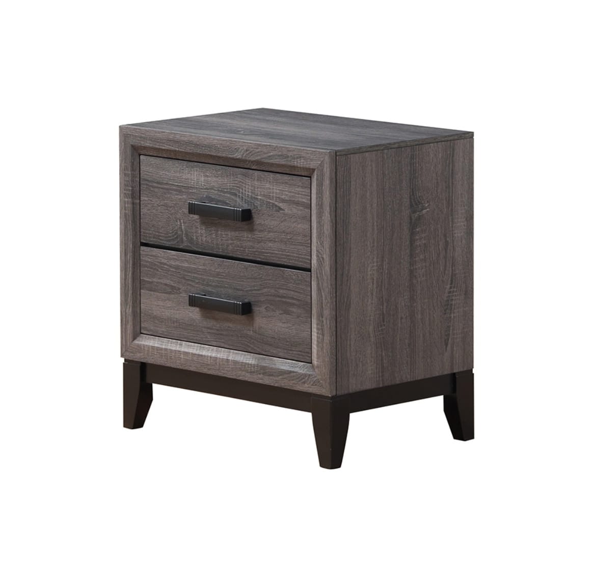 Black Gray Square Nightstand with 2 Drawers