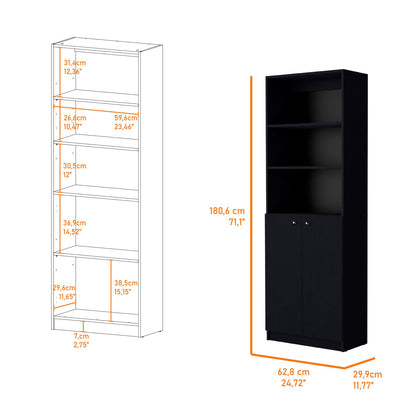 Black Engineered Wood 2-Door Bookcase Storage Cabinet
