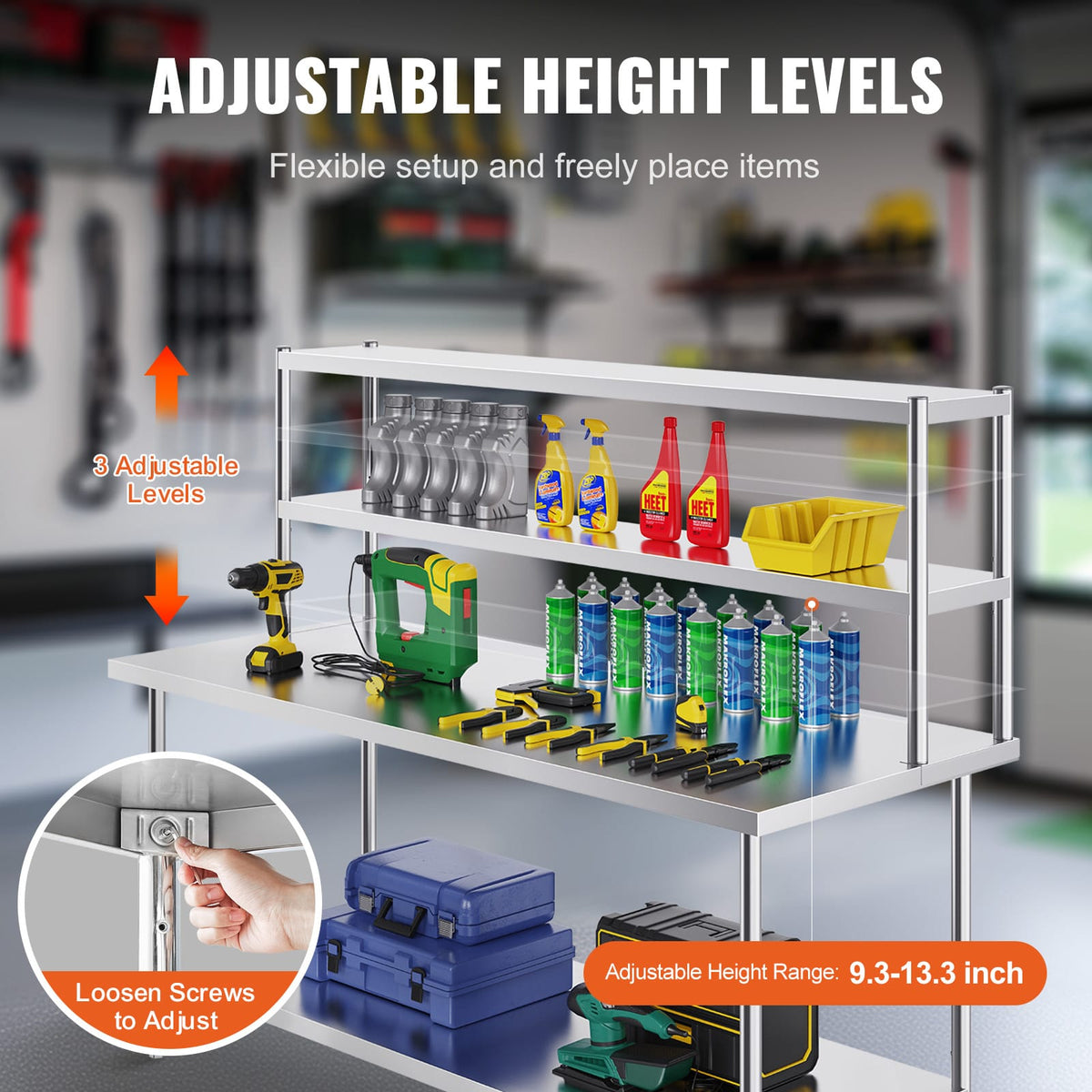 Double Stainless Steel Shelf Unit - 12 x 72 Inch Adjustable Prep Table