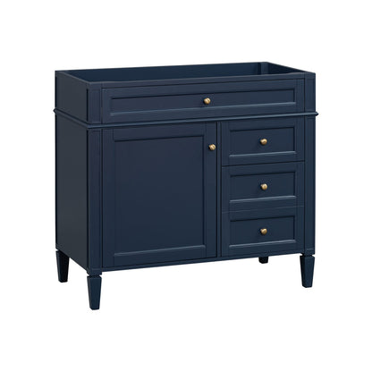 36" Blue Bathroom Vanity - Storage Cabinet with Drawers & Tip-out