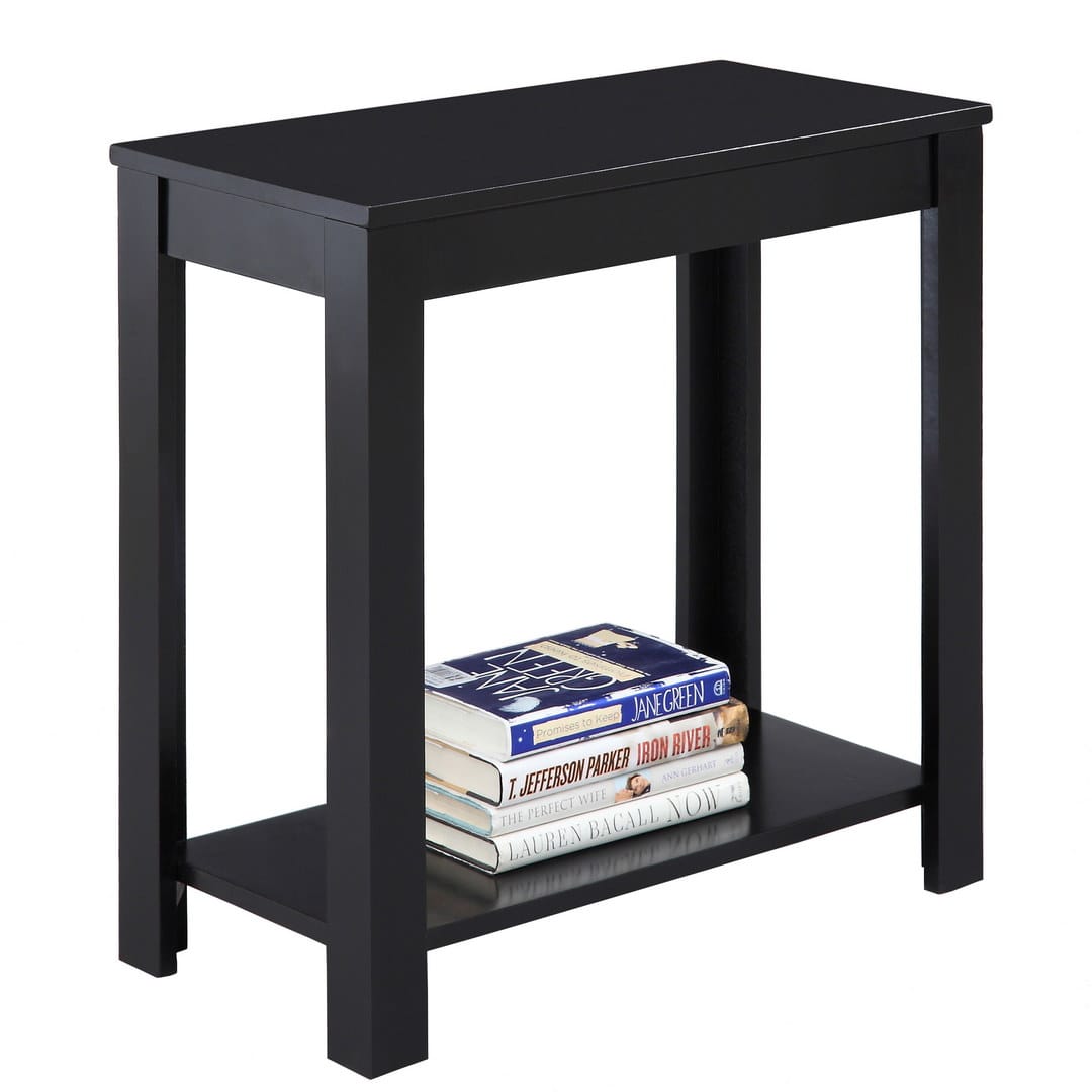 24" Wooden End Table - Black Finish | Storage Side Table