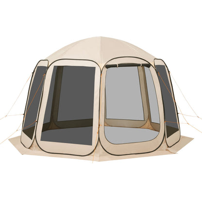 12 Person Beige Steel Pop Up Tent - Outdoor Screen House