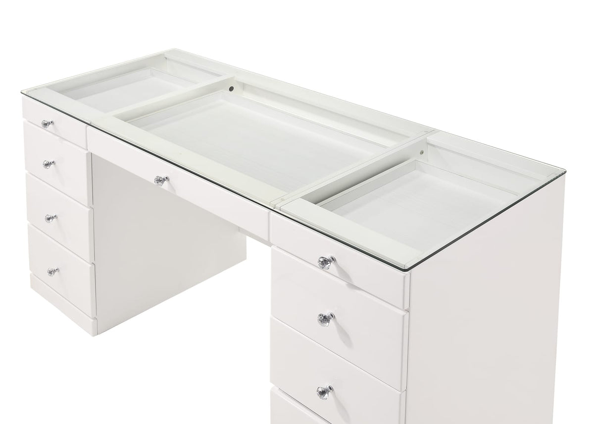 Glam Makeup Vanity Table - 9 Drawers White Wood