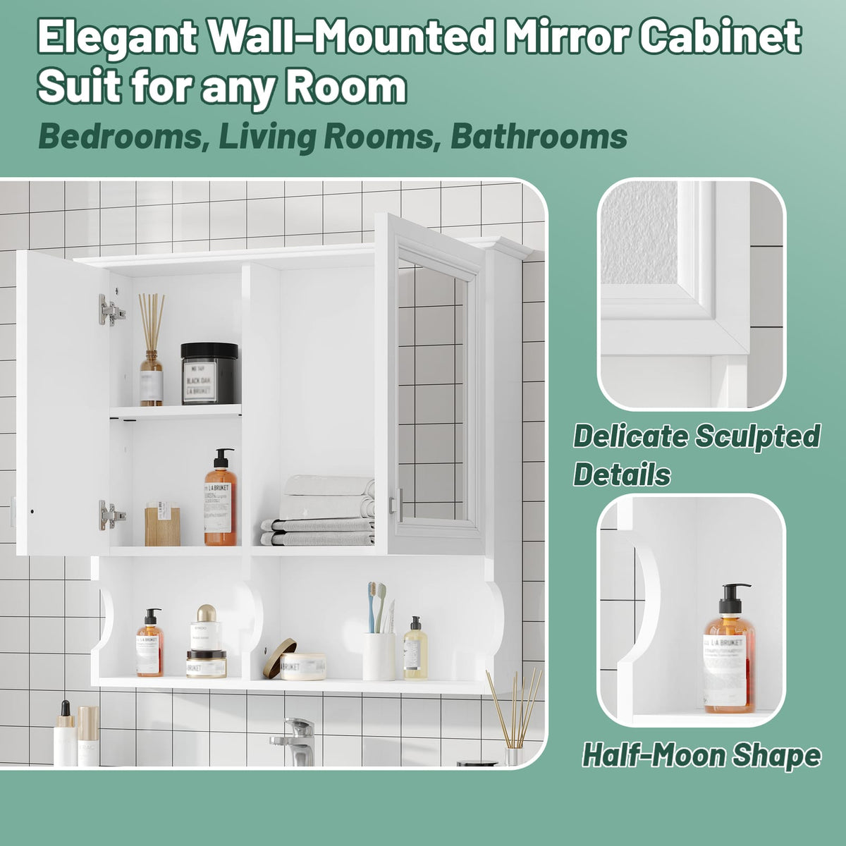 30 Inch White Mirror Medicine Cabinet - Wall Mounted Storage